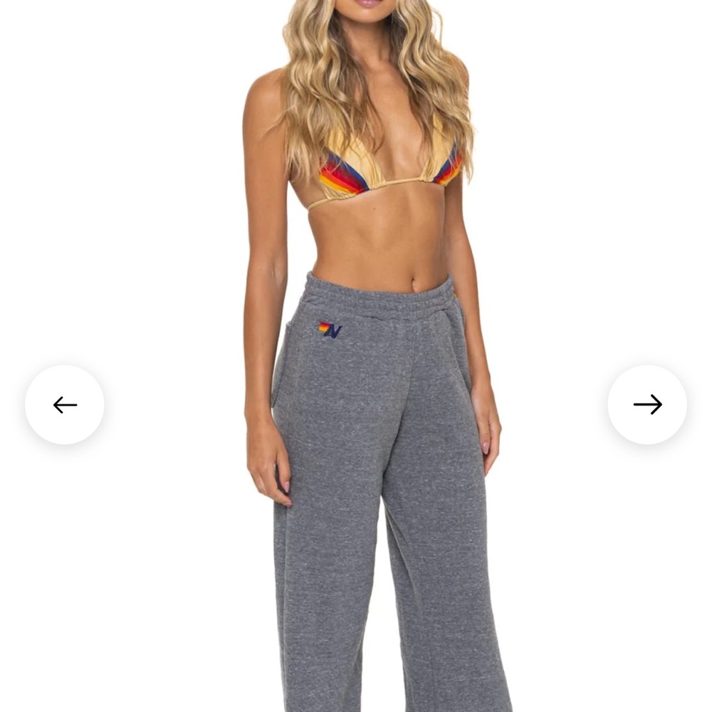 Aviator Nation Gray 5- Strip Wide-Leg Sweatpants size M. New without tags. - Picture 2 of 7